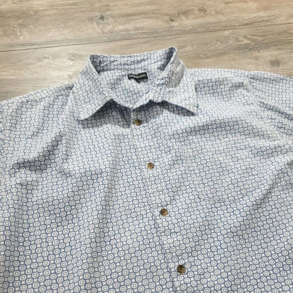 Markham 2XL Short Sleeve Mens Shirt Casual Soft Blue Office Vacation Beach Relax - Picture 4 of 8